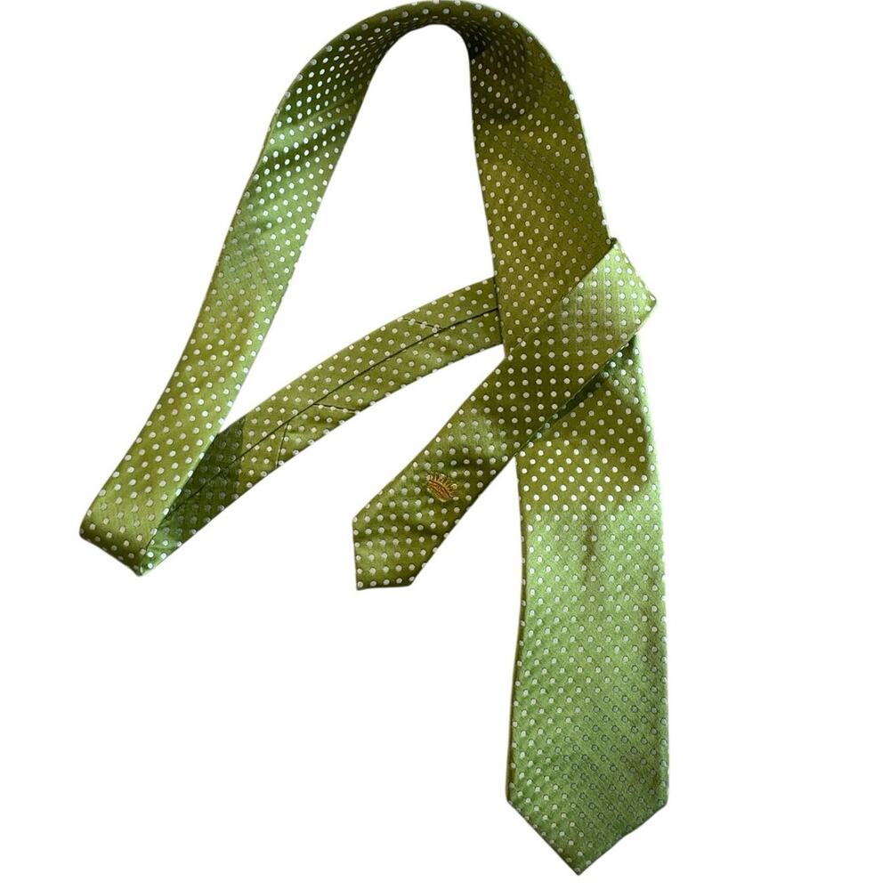 Chartreuse Countess Mara Polka Dot 100% Handmade Silk Necktie mens one size
